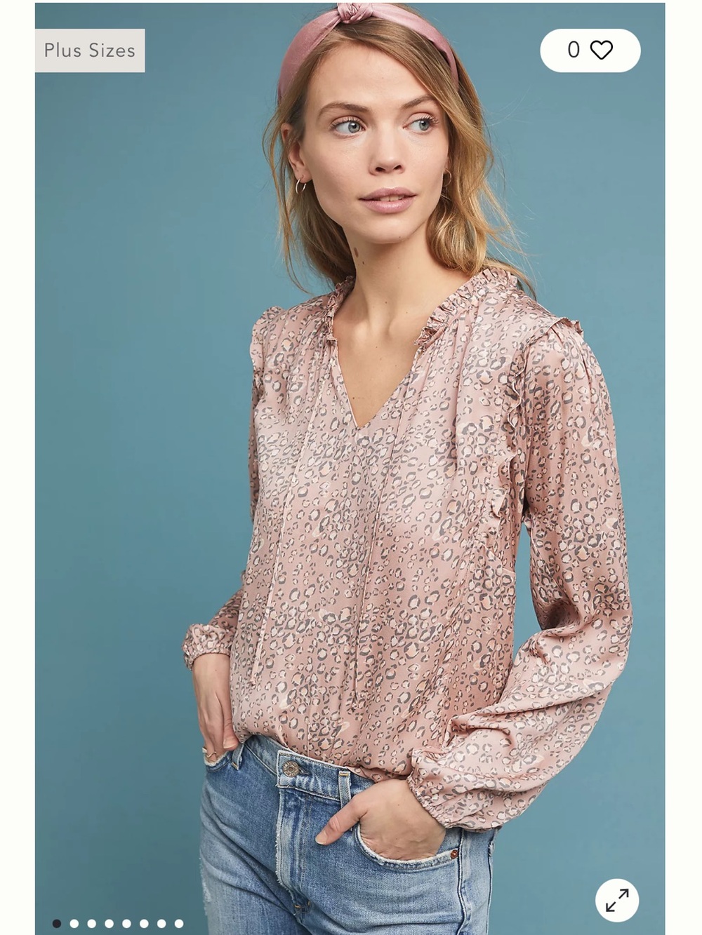 dolan Anthropologie Dusty Blush Leopard-Print V-Neck Blouse Size Medium